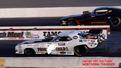 Billy Morris - AA/FC - #7000 - 'Problem Child' 
(near lane) vs Mat Bynum - AA/FC - #707 - 'Cecil Matthews Motorsports' (far lane)